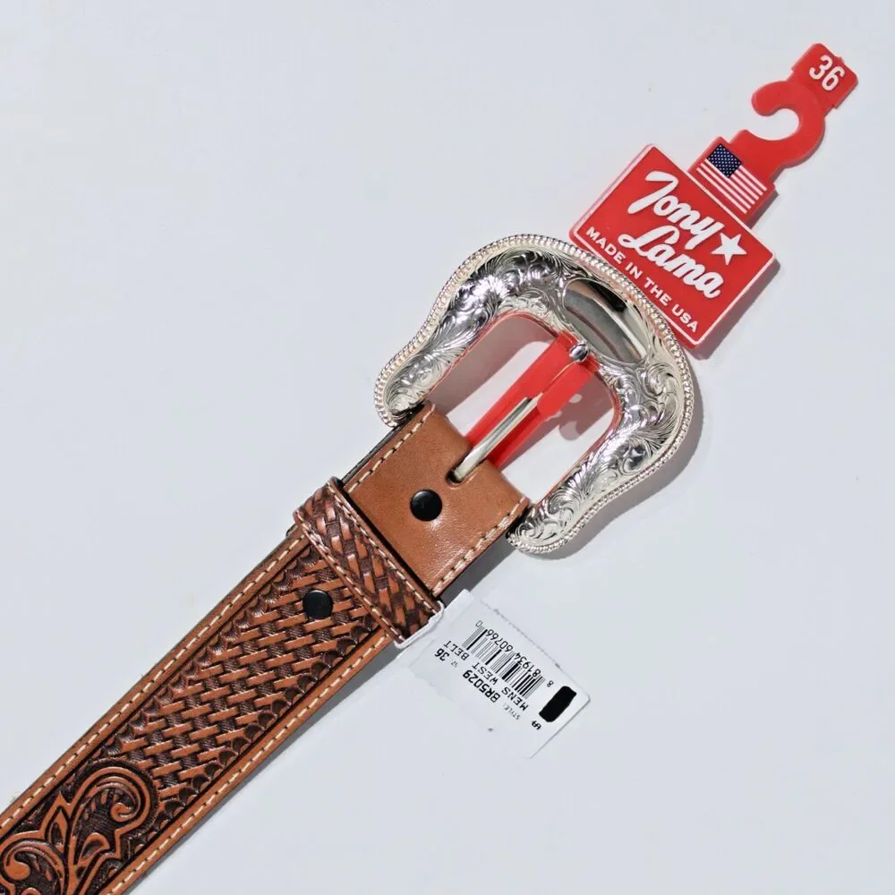 NWT Tony Lama Made in USA Brown Leather Western Belt Men Size 36 (44